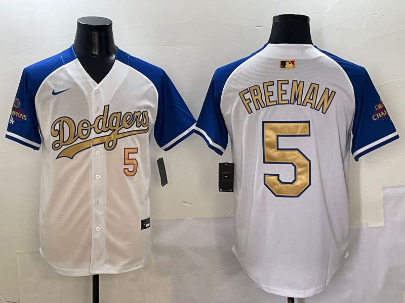 Men Los Angeles Dodgers #5 Freeman White Blue Gold Game 2025 Nike MLB Jersey style 1->los angeles dodgers->MLB Jersey
